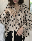 Women's Bow Stand Collar Blouse with Lantern Sleeves