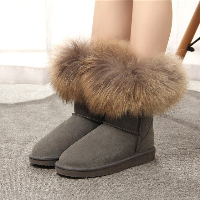 Women&#39;s Fox Fur Snow Boots