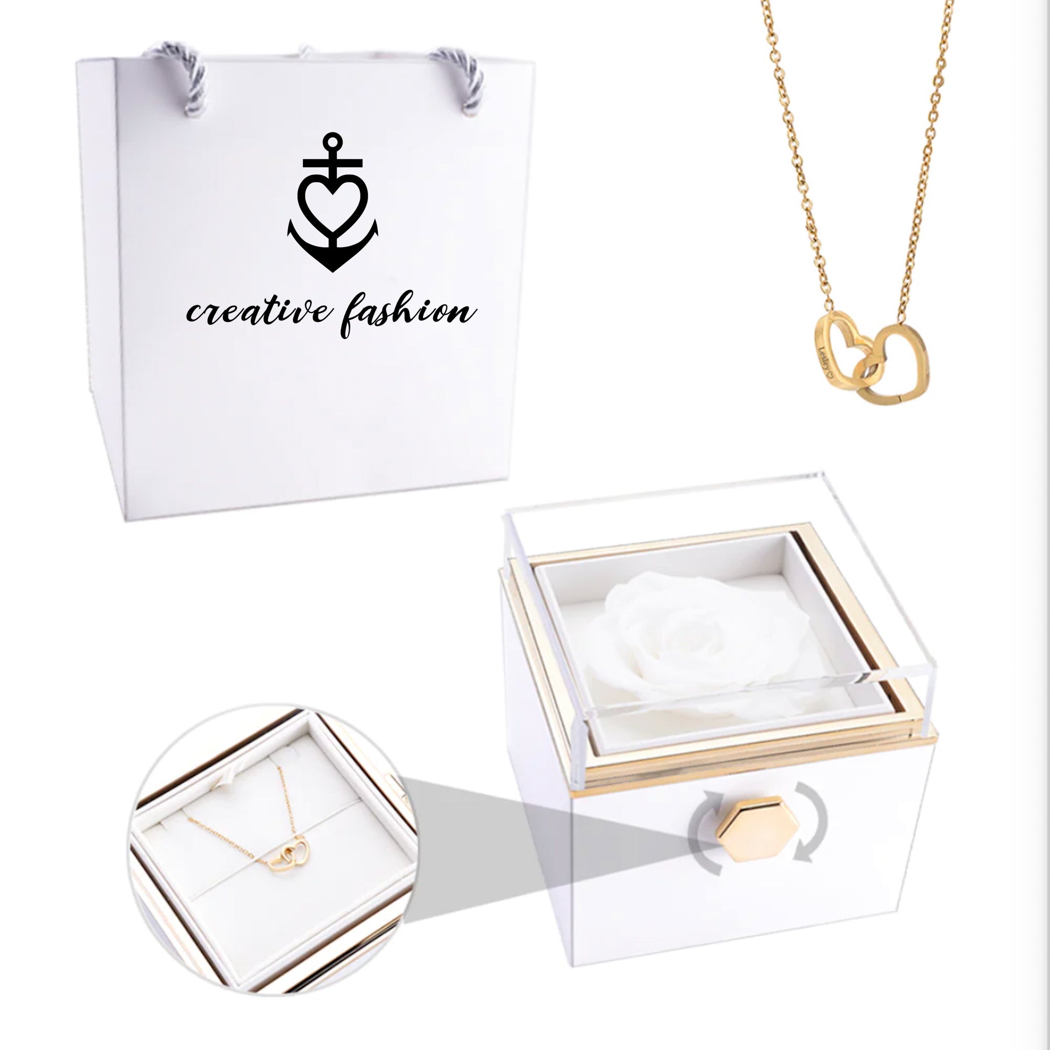 Eternal Rose Box and Engraved Necklace - Valentine&#39;s Day Gift for Her