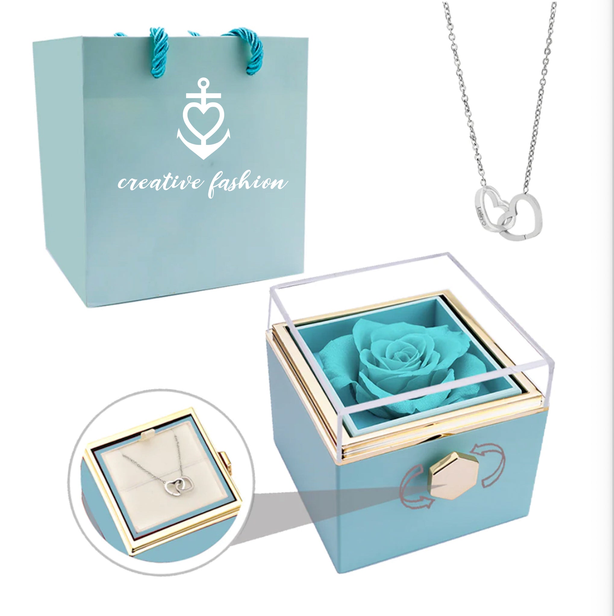 Eternal Rose Box and Engraved Necklace - Valentine&#39;s Day Gift for Her