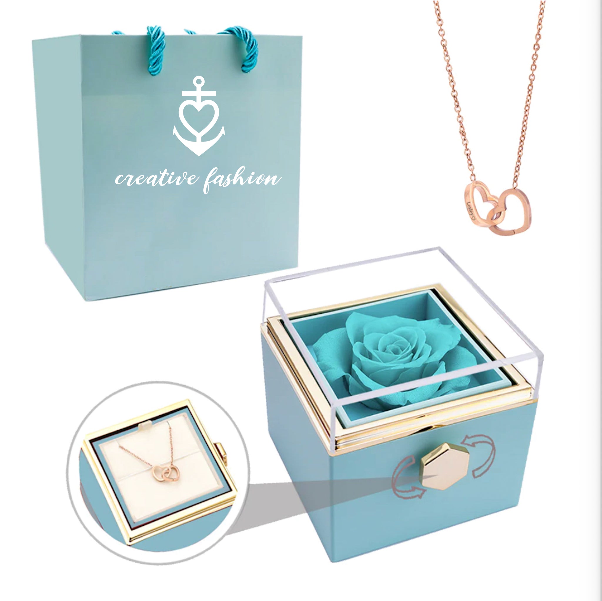 Eternal Rose Box and Engraved Necklace - Valentine&#39;s Day Gift for Her