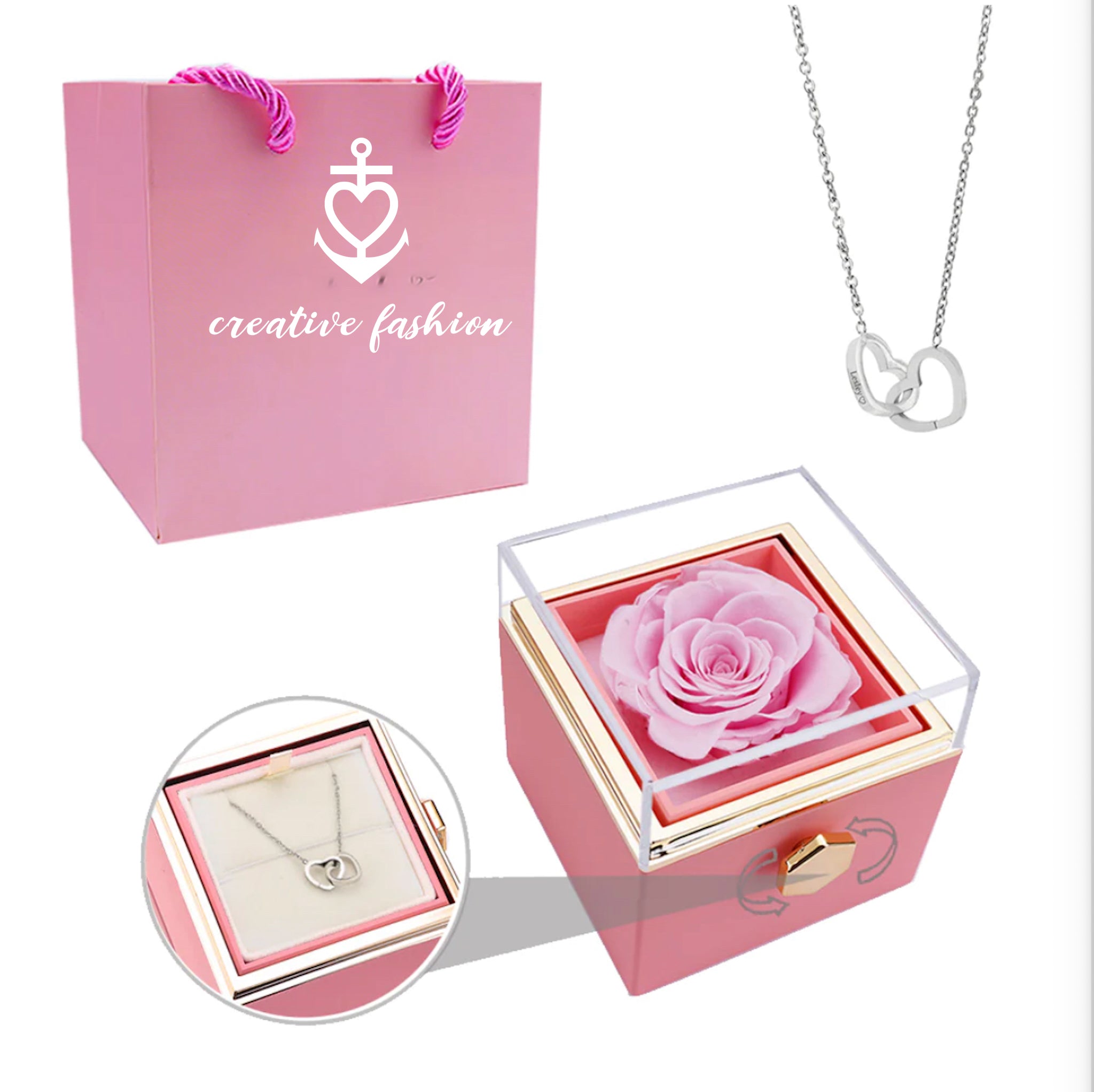 Eternal Rose Box and Engraved Necklace - Valentine&#39;s Day Gift for Her