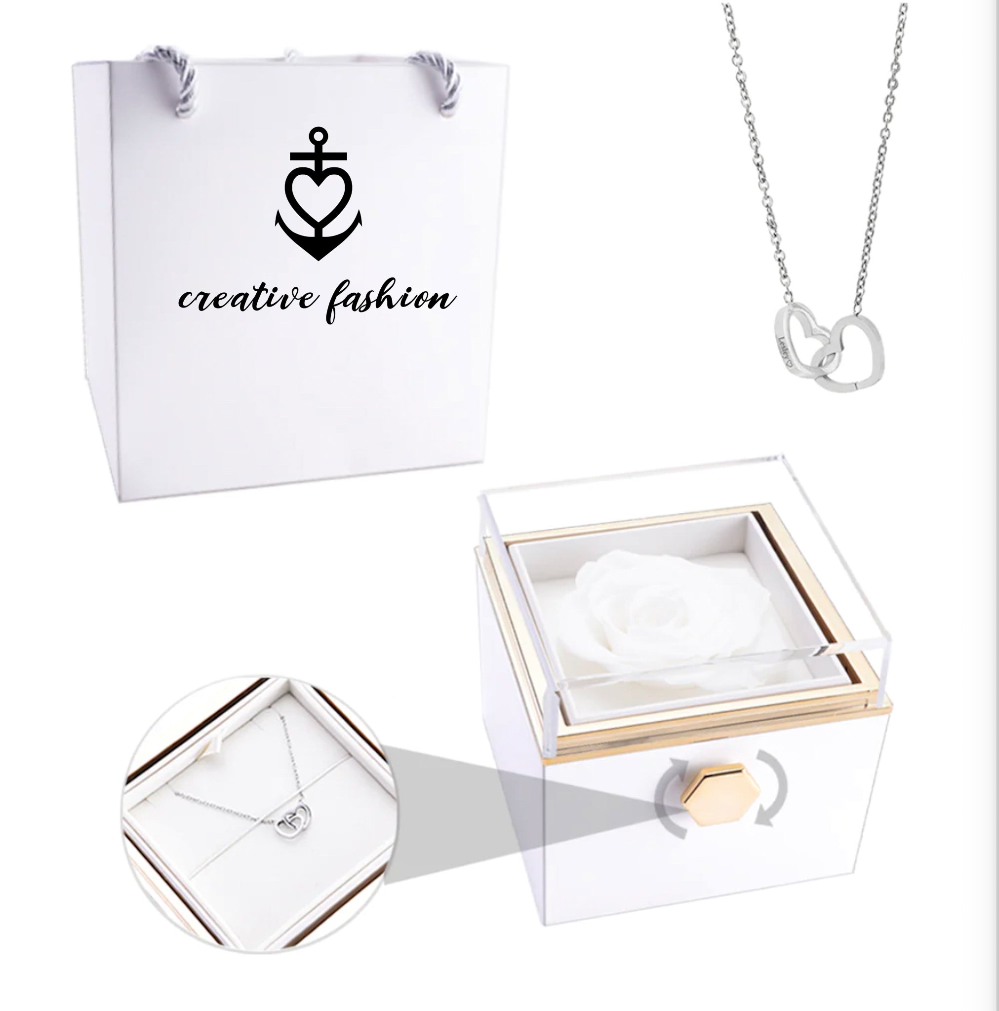 Eternal Rose Box and Engraved Necklace - Valentine&#39;s Day Gift for Her