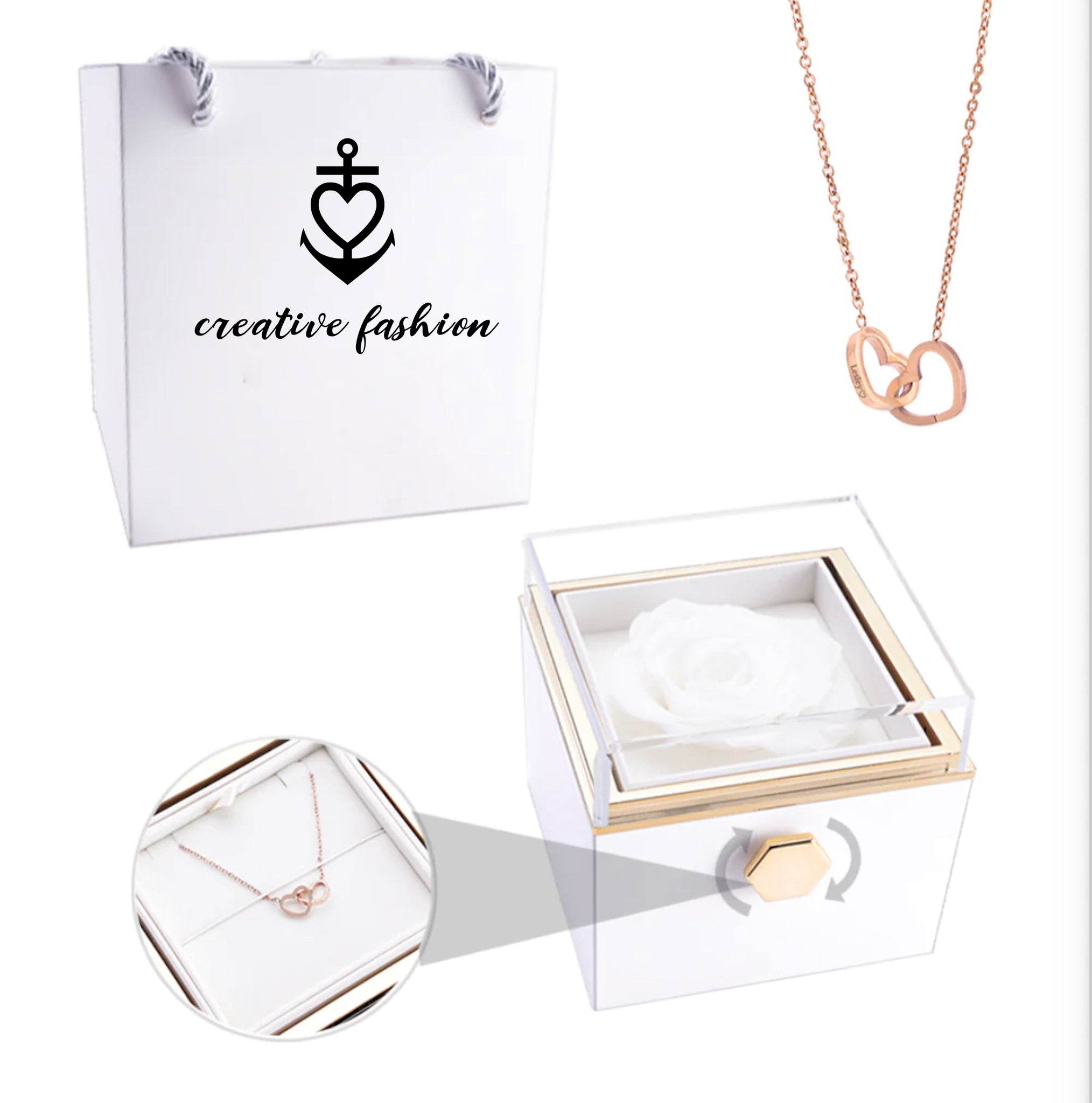 Eternal Rose Box and Engraved Necklace - Valentine&#39;s Day Gift for Her