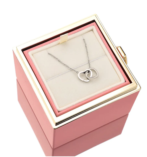 Eternal Rose Box and Engraved Necklace - Valentine&#39;s Day Gift for Her