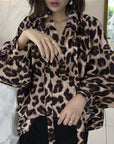 Women's Bow Stand Collar Blouse with Lantern Sleeves