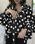Women's Bow Stand Collar Blouse with Lantern Sleeves